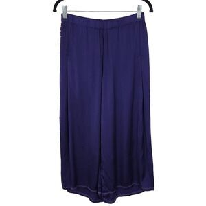 Hello Nite Purple Dyed Wide Leg Silky Cropped Lounge Pants NWT Size Small